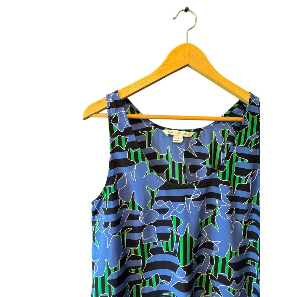 Diane von Furstenberg | 100% Silk Blue and Green Print Jackie Top | Size Small